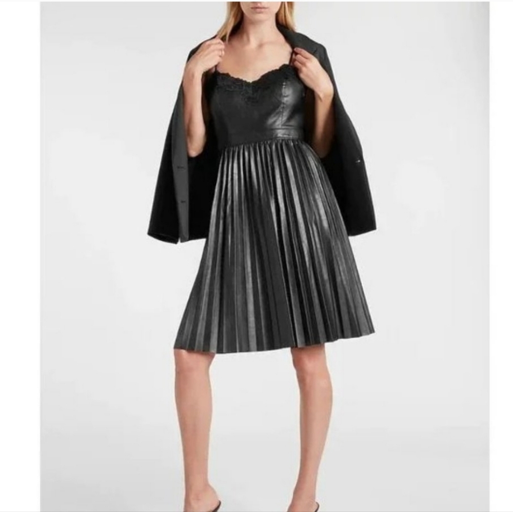 Express Faux Leather Pleated Sleeveless Mini Dress Size Medium
